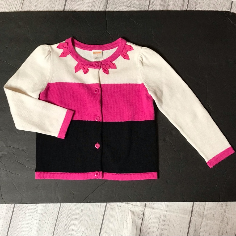 Gymboree Button Down Sweater Pink Black White Color Block Size 3T